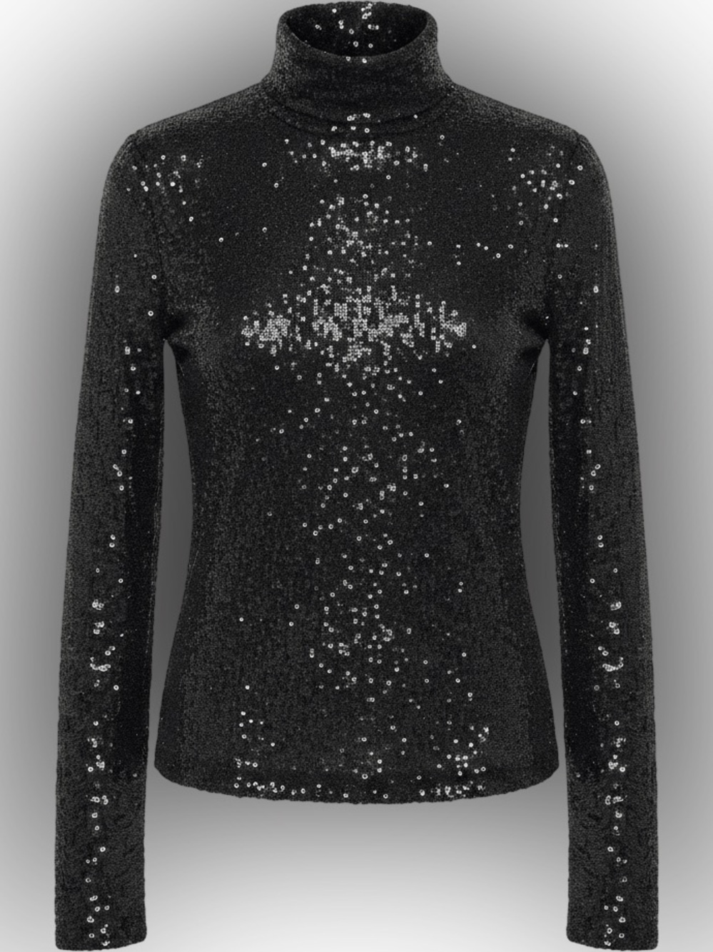 MSGM Black Sequin Turtleneck Long-Sleeve Top